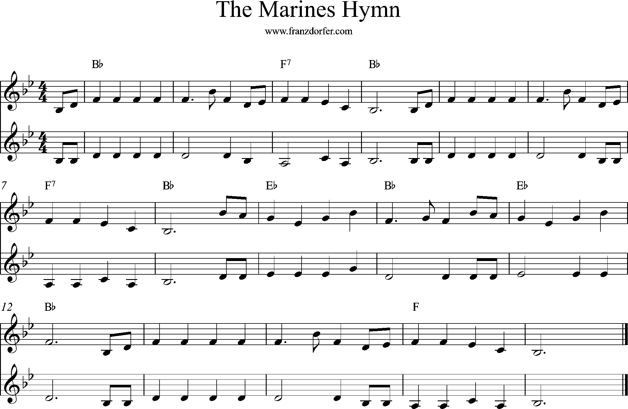 sheetmusic, Bb-Major, The marines Hymn